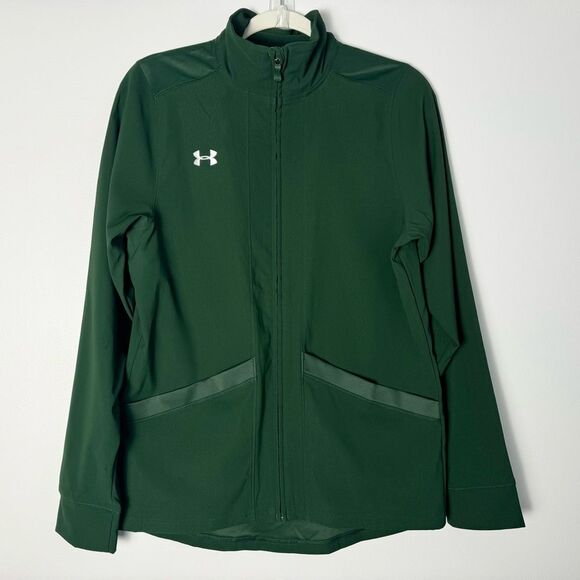 Under Armour Pregame Woven Jacket Green Small Shell Full Zip Water Repellent - Picture 2 of 11